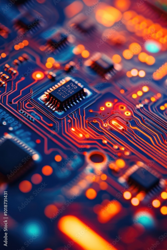 Aufkleber a close-up view of an electronic circuit board with various components and wires