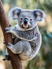 Obraz premium Curious Koala. Grey Marsupial Koala at Brisbane Zoo, Australia