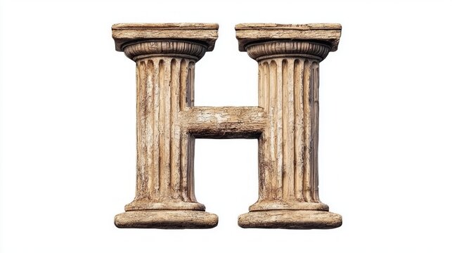 beautifully crafted letter H showcases an antique column texture blending classical design with modern aesthetics
