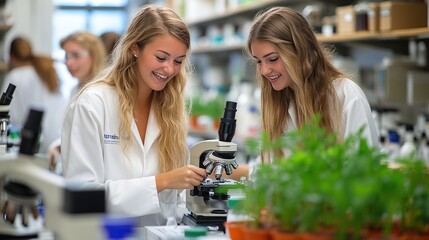 Students examining samples in a science lab.