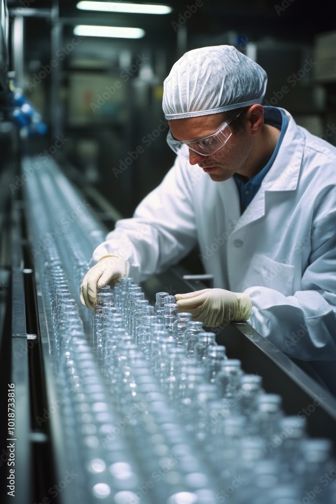 Aufkleber scientist working on machinery assembly line, focus on precision and quality control