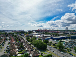 Aerial View of Southampton Port City of South England Coast, United Kingdom. May 17th, 2024. Drone's Camera Footage from Altitude.