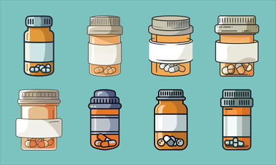 A series Of Pictures Of Different Bottles Including one That says Pill