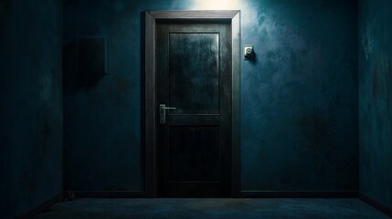 A dark room illuminated only by the light from a cracked door.