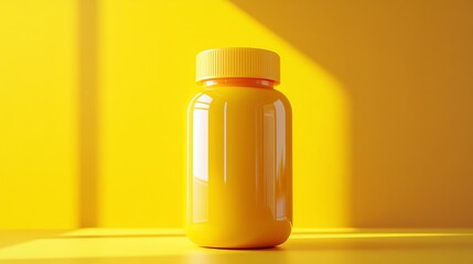 Bright yellow container on a vibrant yellow background, showcasing simplicity and modern design aesthetics.