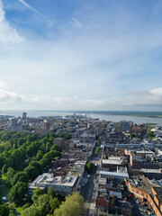 Aerial View of Southampton Port City of South England Coast, United Kingdom. May 17th, 2024. Drone's Camera Footage from Altitude.