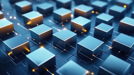 Glowing particles form dynamic shapes on a dark blue backdrop, creating an abstract experience rich with orange and light