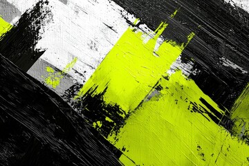 Fototapeta premium Abstract Painting with Black, White, and Chartreuse Stripes