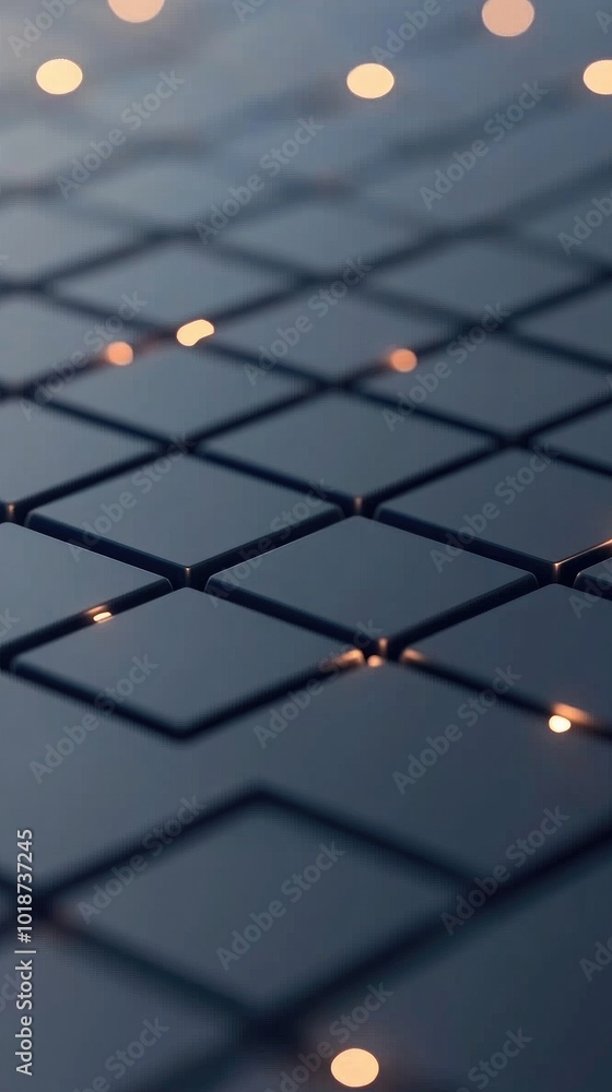 Poster glowing particles form dynamic shapes on a dark blue backdrop, creating an abstract experience rich 