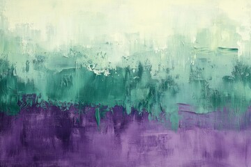 Naklejka premium Abstract Painting with Green and Purple Hues on Canvas
