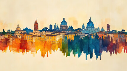 Obraz premium Rome, Italy, color wood block print effect. Woodblock printing. Graphic designed, illustration for travel poster, card, wallpaper, backdrop or banner. Modern, clear, artistic and simple