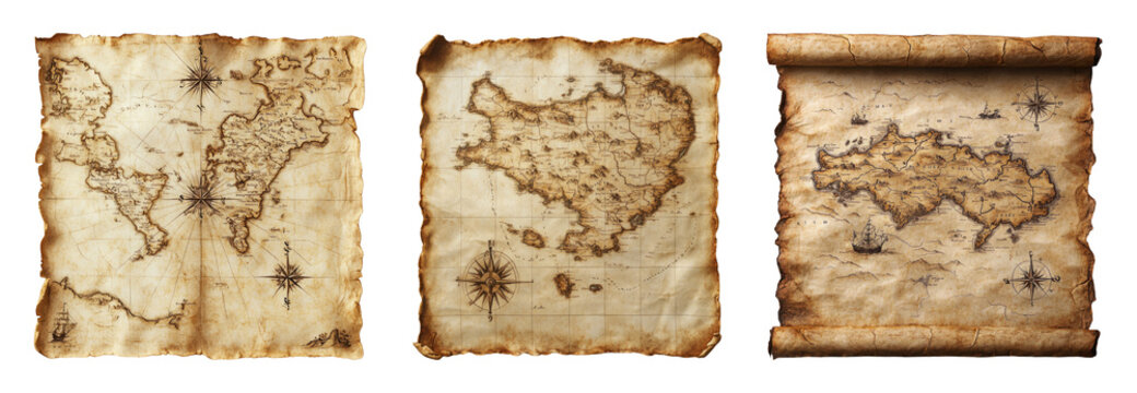 Vintage style treasure maps for adventure themes