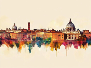 Rome, Italy, color wood block print effect. Woodblock printing. Graphic designed, illustration for travel poster, card, wallpaper, backdrop or banner. Modern, clear, artistic and simple