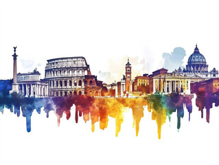 Obraz premium Rome, Italy, color wood block print effect. Woodblock printing. Graphic designed, illustration for travel poster, card, wallpaper, backdrop or banner. Modern, clear, artistic and simple