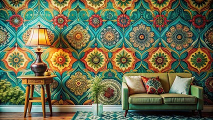 Elegant geometric patterned wallpaper design in soft colors for contemporary interior decoration