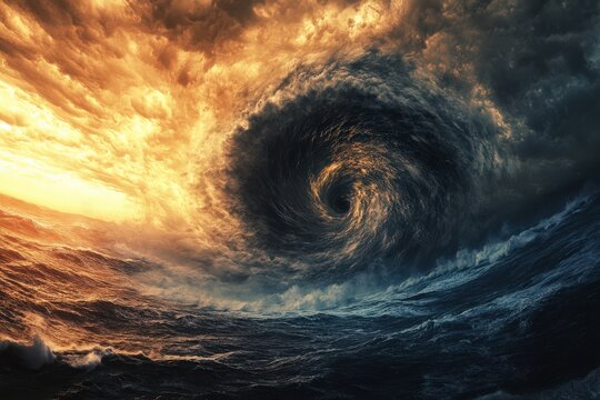 Cyclone. Super Typhoon and Tornado Over Ocean with Stormy Weather Background