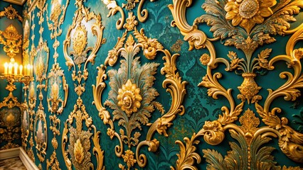 Elegant Gold Accent Wallpaper with Intricate Patterns for Luxurious Interior Decor and Design