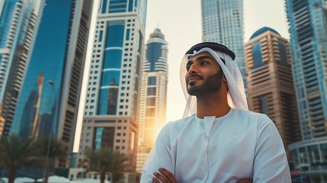 Arabian businessman on the background of skyscrapers