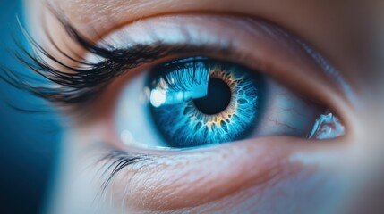 Fototapeta premium A close up of a human eye with a blurred and distorted reflection, creating a sense of introspection and self doubt.