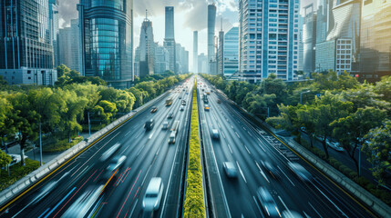 A futuristic urban landscape where renewable energy solutions power smart homes, transportation, and public spaces. Sleek design with clean energy integration.