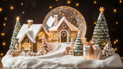 Christmas snow globe festive winter scene. New Year and Christmas background