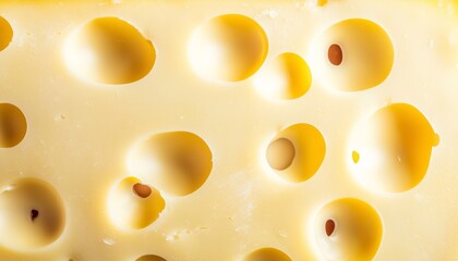 Close-up of Swiss cheese slices with large holes, isolated on white, vibrant and detailed, ideal for cheese branding, gourmet food visuals, or recipe blogs