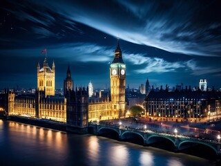 Night View of Big Ben and Houses of Parliament