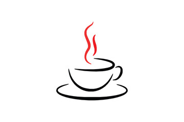 Minimalist Coffee Cup with Steam, Simple Line Art Illustration of Hot Beverage