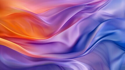 Naklejka premium Elegant abstract fabric with swirling colors of purple, blue, and orange, creating a dreamy, fluid texture, perfect for luxury branding, artistic backgrounds, or textile visuals