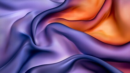 Elegant abstract fabric with swirling colors of purple, blue, and orange, creating a dreamy, fluid texture, perfect for luxury branding, artistic backgrounds, or textile visuals