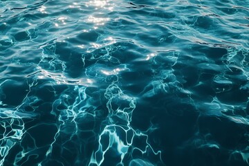 Fototapeta premium Craft a visually stunning close-up image of a crystal-clear blue ocean showcasing subtle ripples and reflections, portraying a sense of calm and serenity using CG 3D techniques.