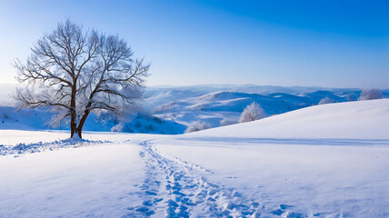 Obraz premium Gentle rolling hills covered in a thick blanket of untouched snow