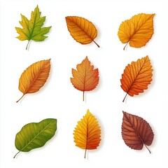 autumn leaves set on white background
