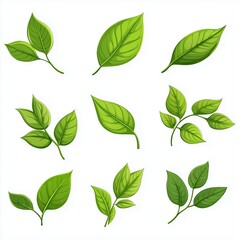 green leaves set on white background