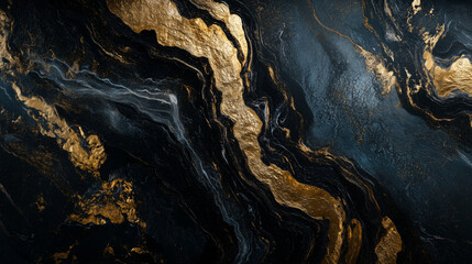 Naklejka premium Opulent Textures: Golden Swirls on a Dark Marble Canvas 