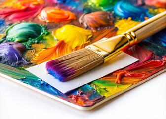 Obraz premium Elegant Painting Business Card Design Featuring Brush Strokes and Colorful Palette on White Background