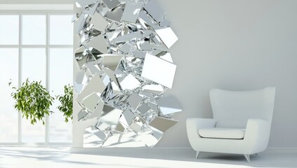 White Room with Shattered Mirror Wall