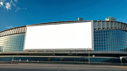 blank white signboard mockup positioned prominently at the sports stadium entrance, ideal for signage design, marketing campaigns, and venue