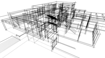 Architectural sketch drawing of modern house 3d illustration 3d rendering © Yurii Andreichyn