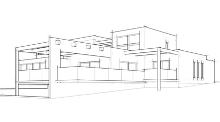 Architectural sketch drawing of modern house 3d illustration 3d rendering