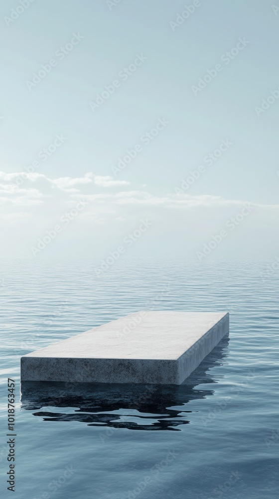 Poster minimalist diving board above tranquil water, serene and empty backdrop, emphasizing simplicity and 