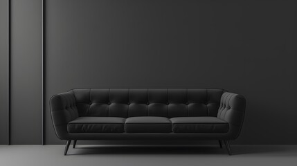 Black Leather Sofa Against a Gray Wall