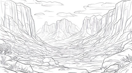 Fototapeta premium A vast valley unfolds between majestic mountains under a bright sky