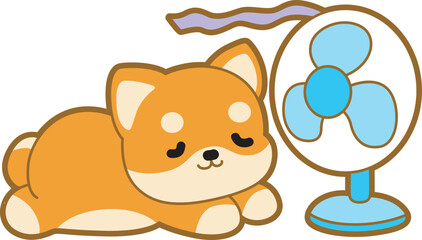 Cute puppy kawaii dog lovely animal vector icon. Fluffy Shiba Inu pet stickers. Happy doggy activities illustrations.