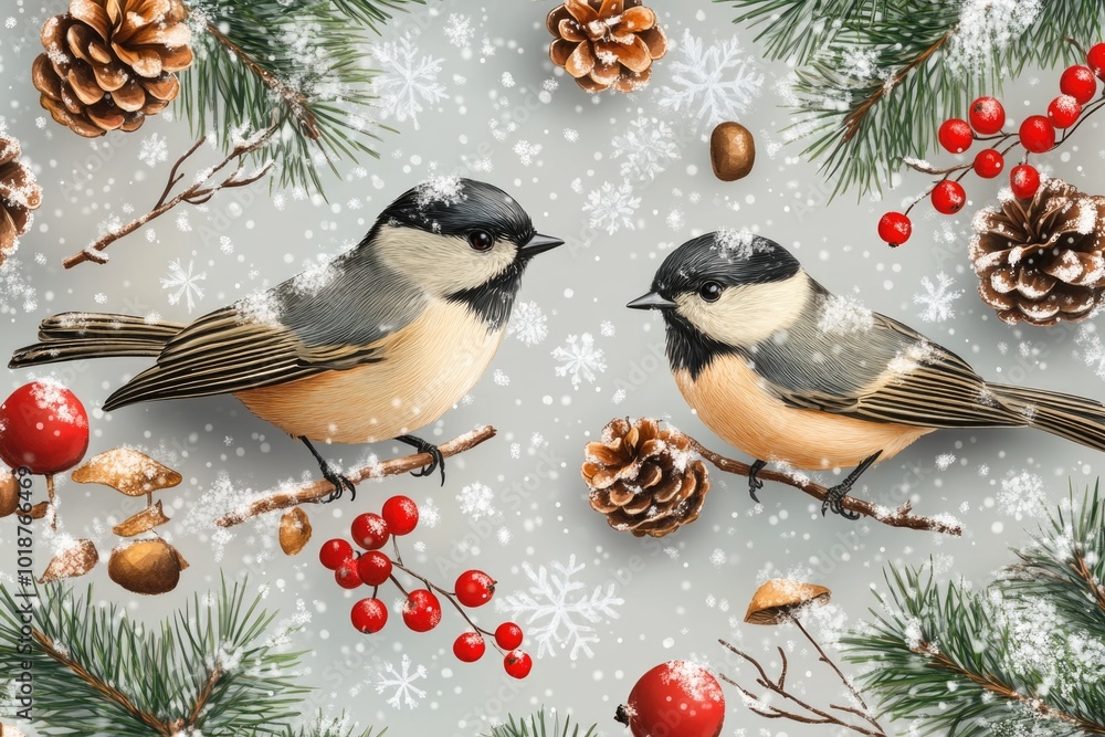 Poster A pair of birds resting on a tree limb, possibly a nesting site or just taking a break