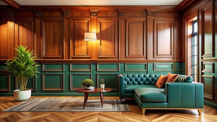 Fototapeta premium Elegant Wall Wainscoting in a Modern Interior Design Featuring Classic Wood Paneling and Trim