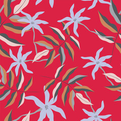 Fototapeta premium Creative collage contemporary floral seamless pattern. Fashionable template for design. 