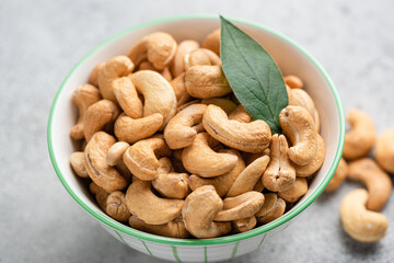 Roasted cashew nuts in bowl