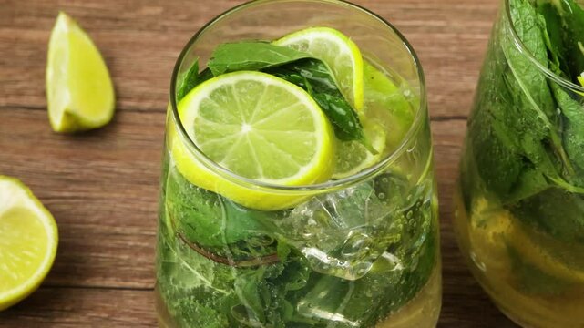 gros plan sur des verres de mojito sur une table	