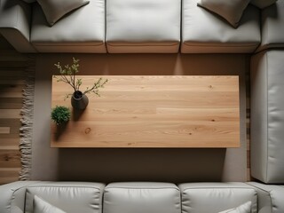 Minimalist Living Room with Wooden Coffee Table and Neutral Tones
